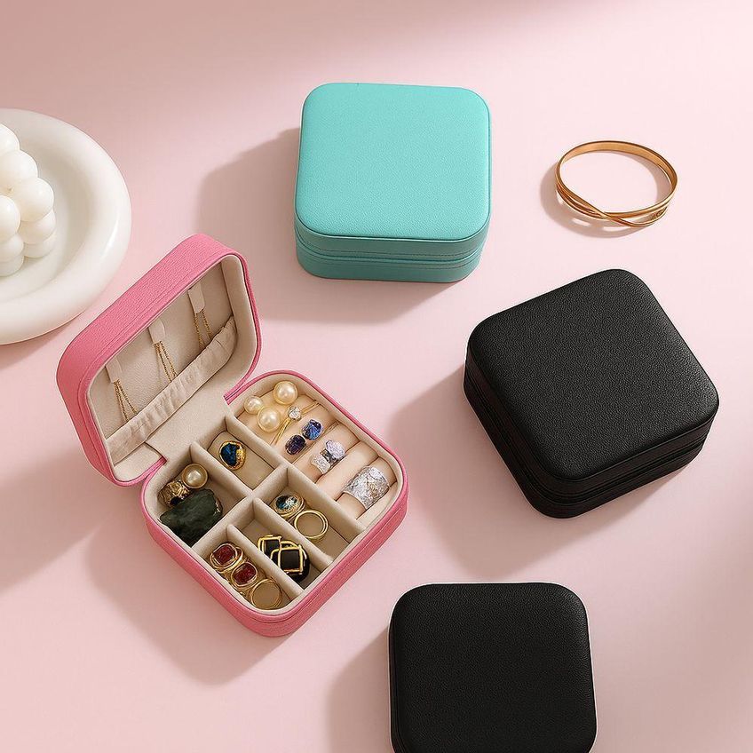 Porta-joias De Viagem Utimix Mini Couro Sintético Único Preto Estojo Organizador De Anel Brinco - imagem 3
