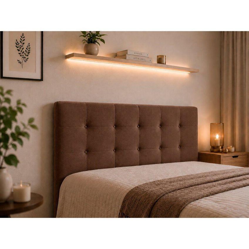 Cabeceira King Lyon Estofada Fixação Na Parede Veludo Marrom Sono Design - imagem 3