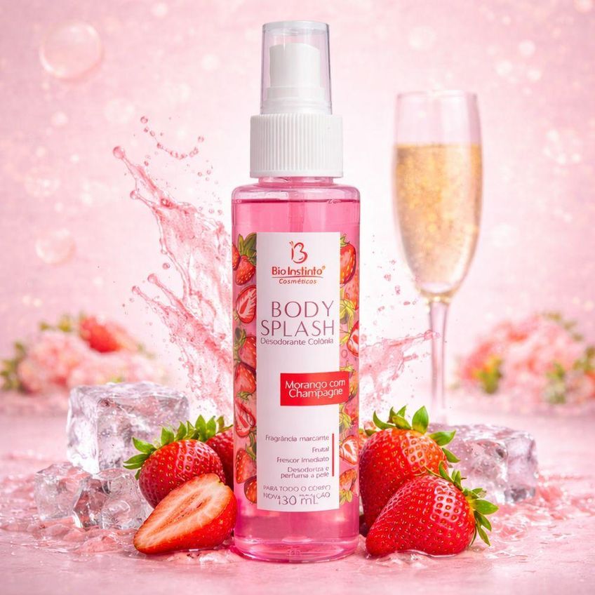 Body Splash Desodorante Colônia Morango Com Champagne Feminino Frutal Doce 130ml Utimix - imagem 3