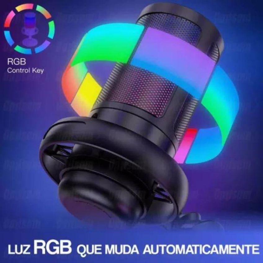 Microfone Condensador USB Gamer Utimix MT1060R para PC RGB Plug and Play Preto - imagem 3
