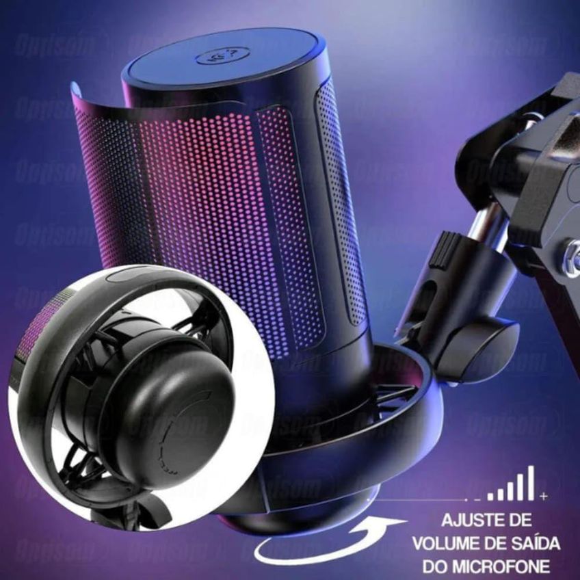 Microfone Condensador USB Gamer Utimix MT1060R para PC RGB Plug and Play Preto - imagem 4