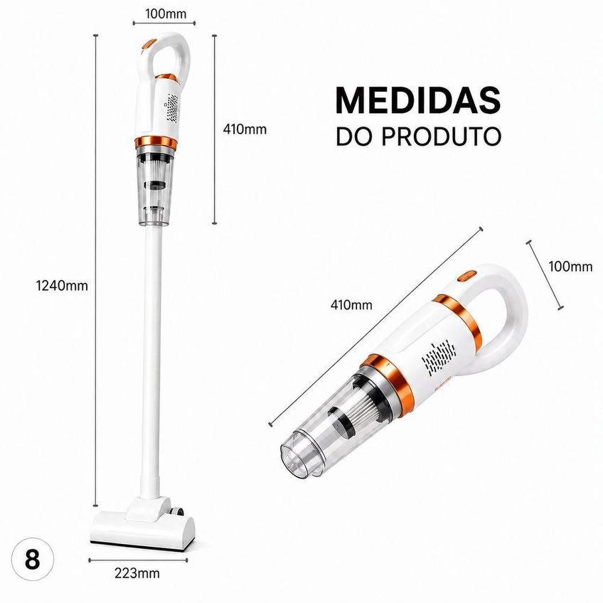Aspirador De Pó Vertical Sem Fio 2 Em 1 Recarregável Portátil Para Casa Piso Filtro Lavável Utimix - imagem 3