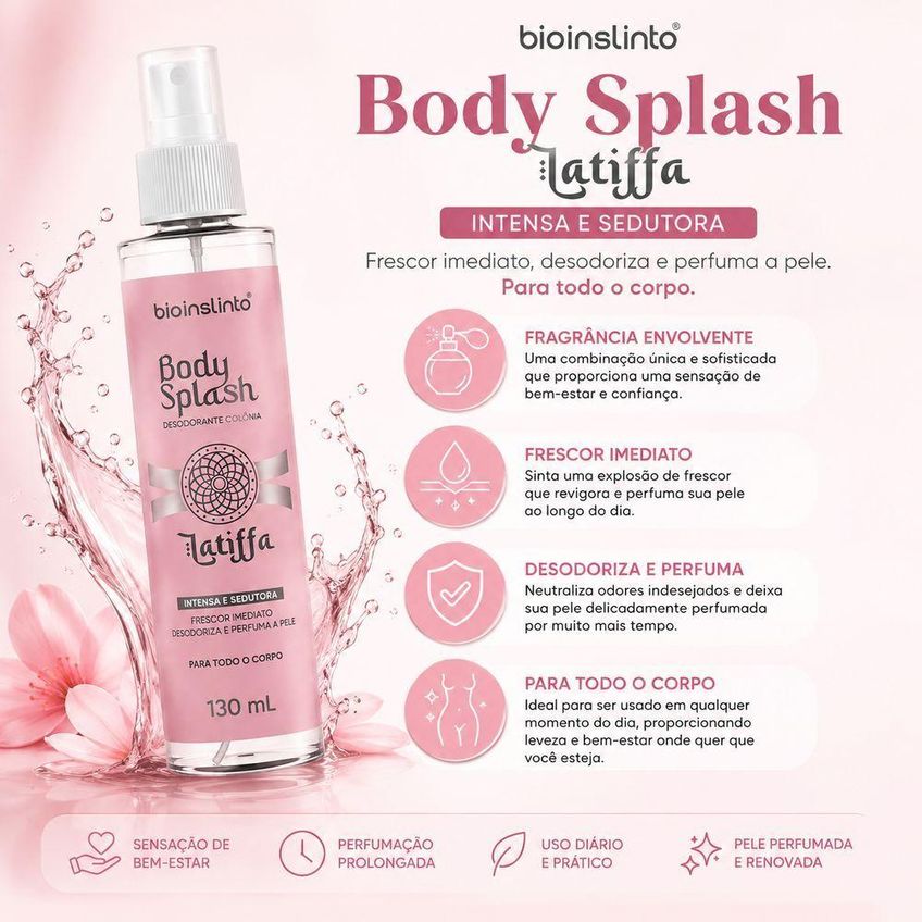 Body Splash Latiffa Desodorante Colônia Fragrância Intensa Feminino 130ml Utimix - imagem 3
