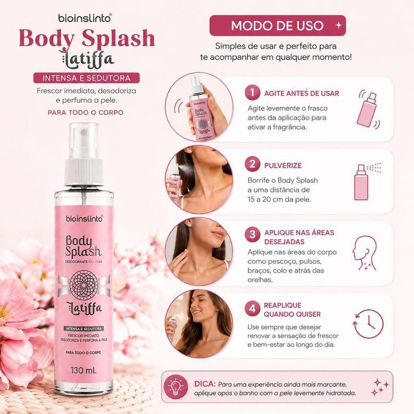 Body Splash Latiffa Desodorante Colônia Fragrância Intensa Feminino 130ml Utimix - imagem 4