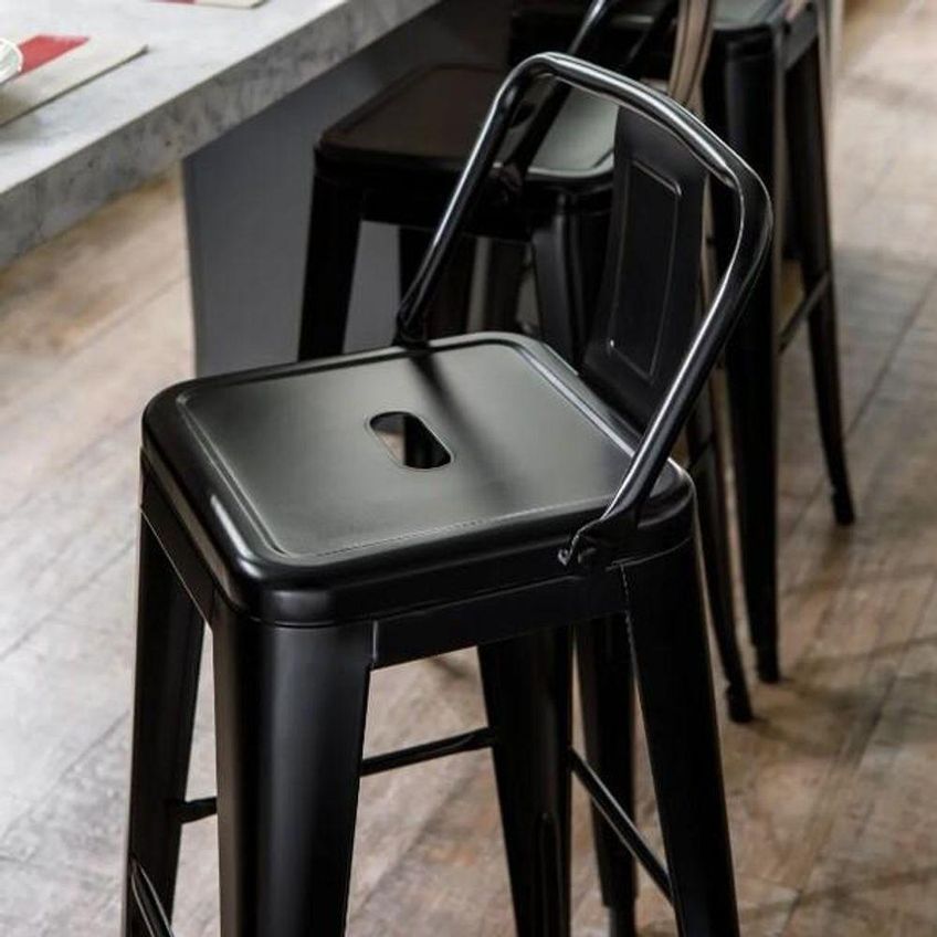 Banqueta Alta Iron Tolix Assento Fixo Em Aço Com Encosto Preto Decoreshop - imagem 4