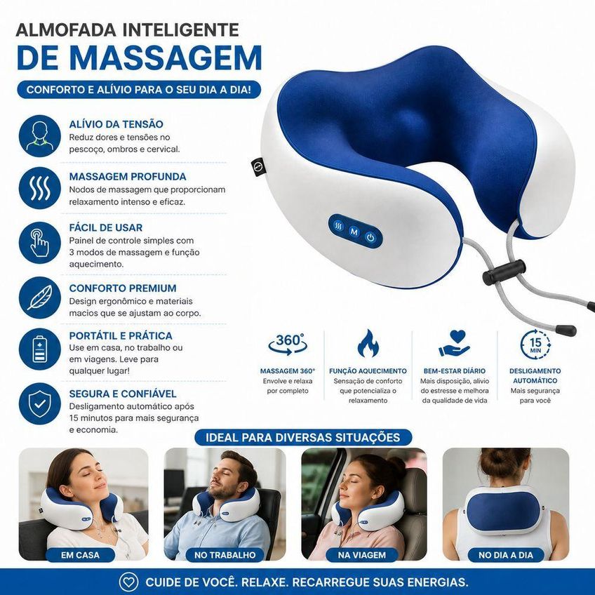 Almofada De Massagem Elétrica Para Pescoço E Ombro Utimix Vibração Aquecimento USB 5V Único - imagem 3
