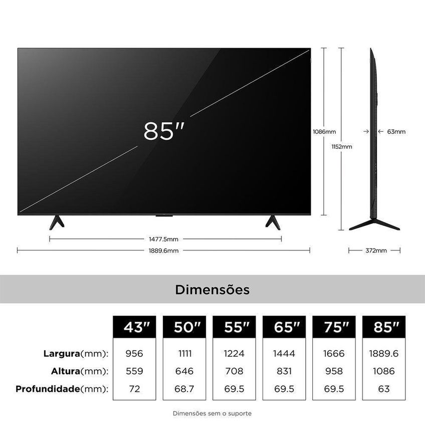 Smart TV TCL 85P7L 85 Polegadas 4K Ultra HD QLED Preto Bivolt - imagem 3