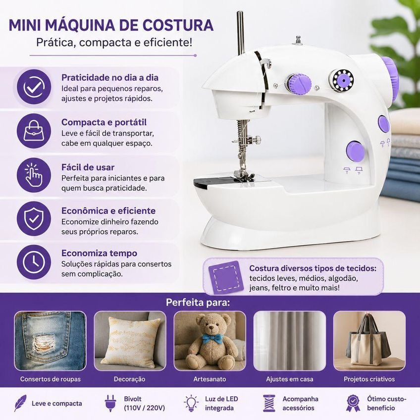 Mini Máquina De Costura Utimix Portátil Elétrica Reto Bivolt - imagem 3