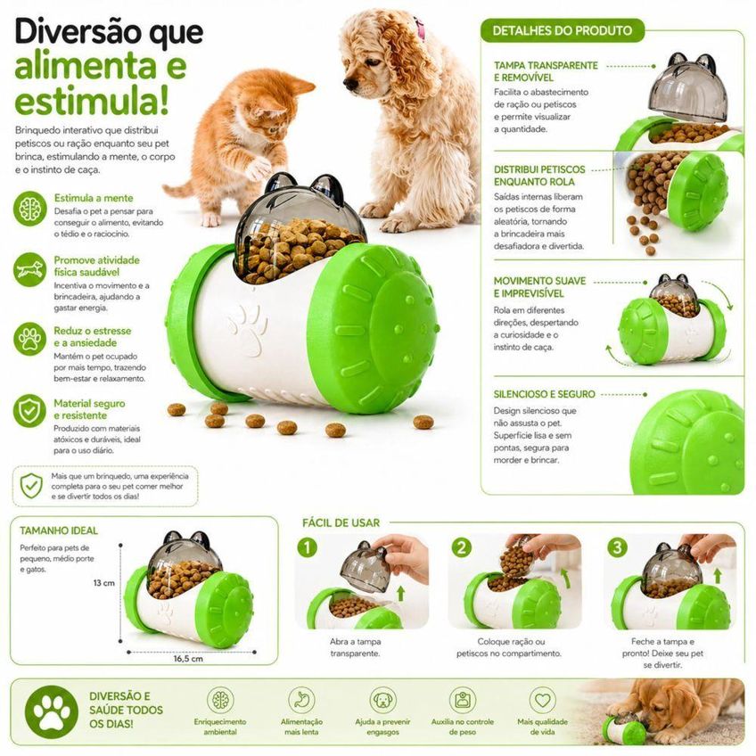 Brinquedo Dispensador De Ração Interativo Utimix Para Cães E Gatos Verde-água Único - imagem 4