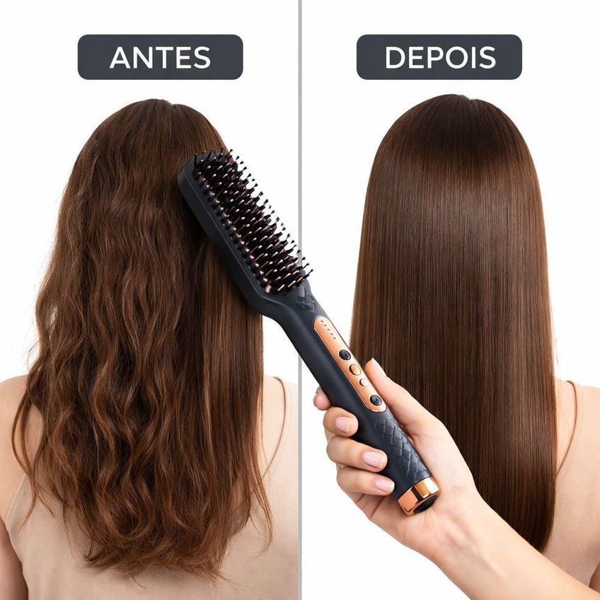 Escova Alisadora De Cabelo Elétrica Cerdas Cerâmicas Aquecimento Rápido Íons Azul Utimix Bivolt - imagem 2
