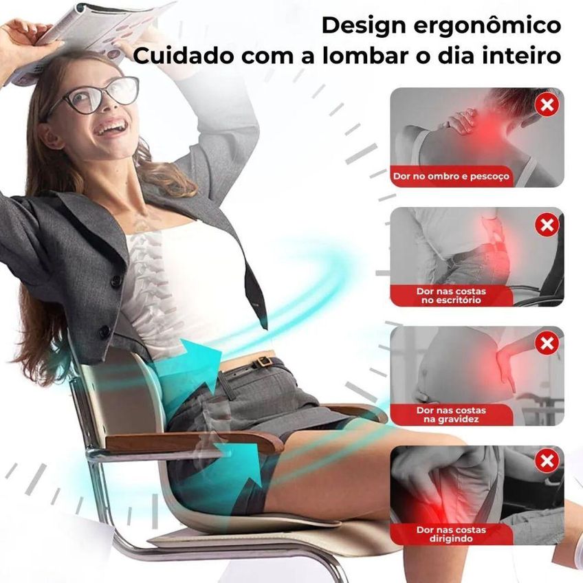 Almofada De Apoio Lombar Correção De Postura Coluna Tamanho GG Azul Ergonômica Escritório Carro - imagem 3
