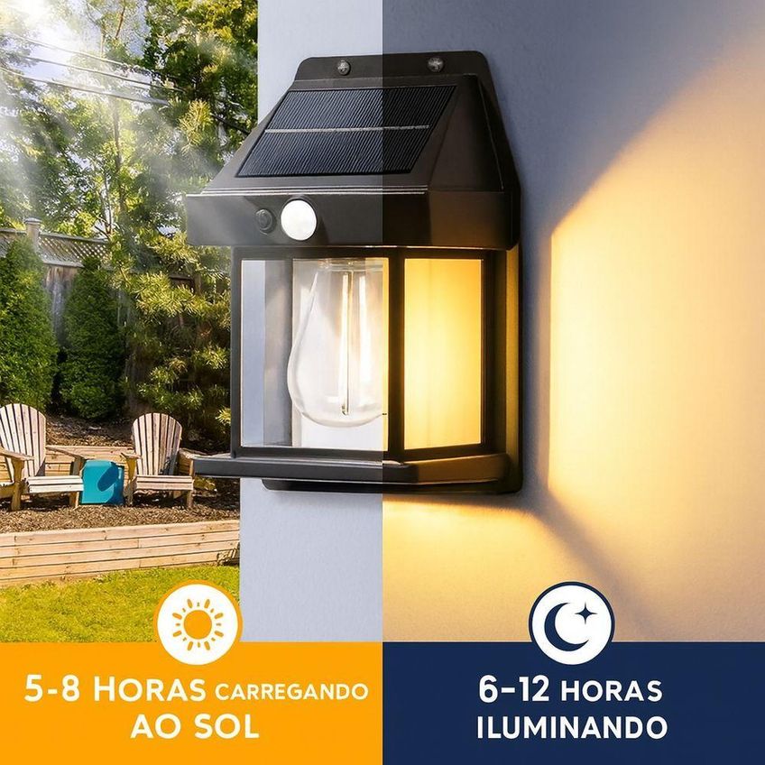 Arandela Solar Com Sensor De Movimento BK-88 LED Vintage Para Jardim E Muro Externo Utimix - imagem 3