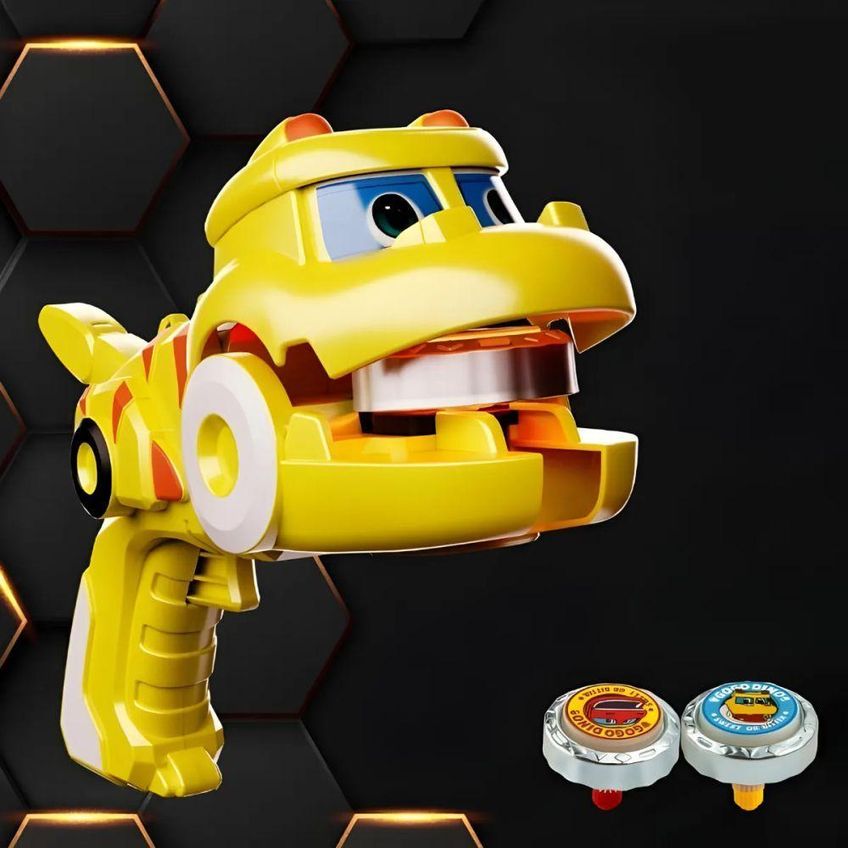 Brinquedo De Batalha Pião Giratório Infantil Beyblade Com 2 Lançadores Dinossauro Amarelo Utimix - imagem 4