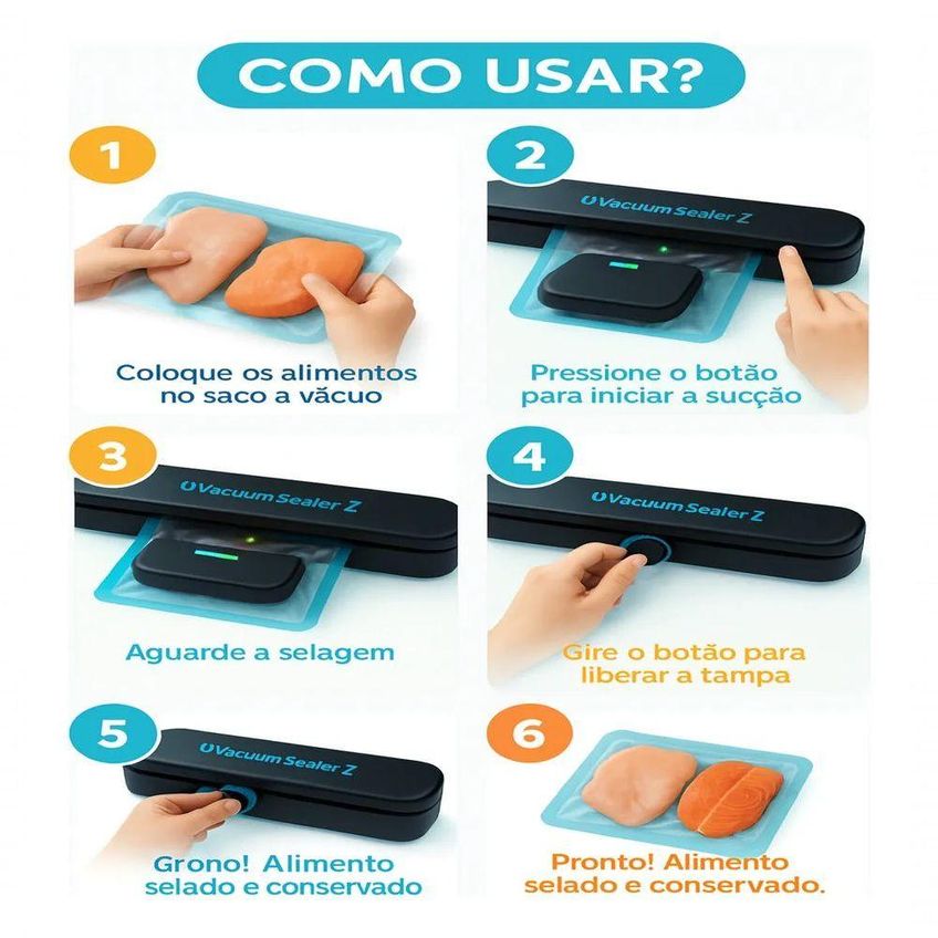 Máquina Seladora A Vácuo De Alimentos Portátil Elétrica Conserva Carne Legumes E Congelados Branco - imagem 4