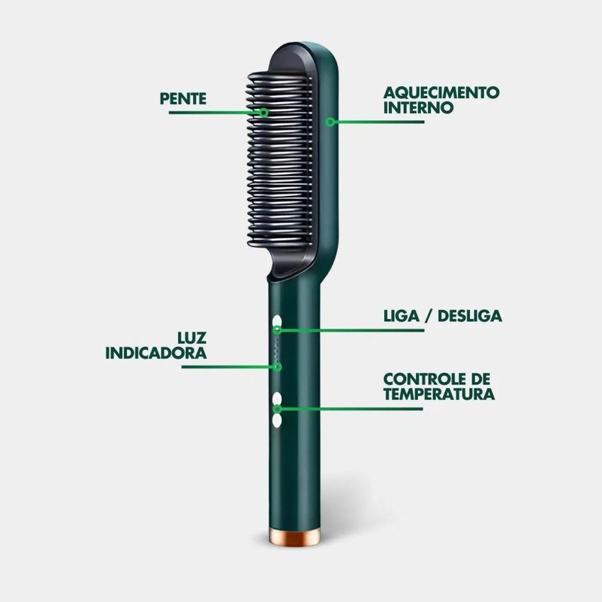 Escova Alisadora De Cabelo 5 Em 1 Secadora Cerdas Cerâmicas Verde Utimix Bivolt - imagem 3