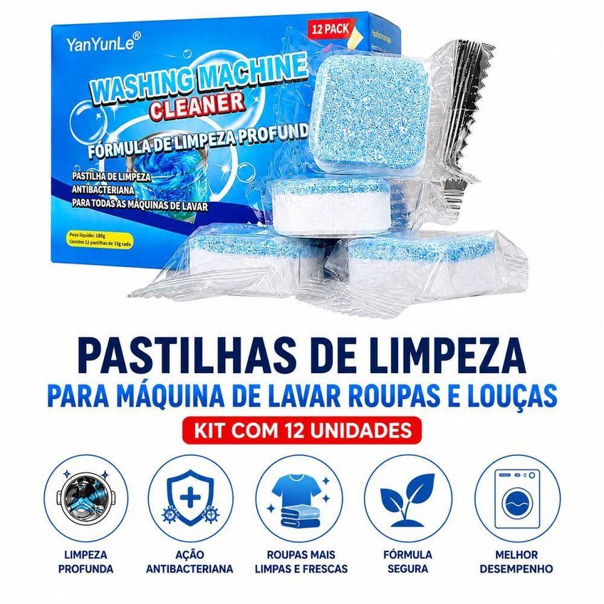 Pastilha De Limpeza Para Máquina De Lavar Roupas E Louças Kit 12 Unidades Utimix - imagem 3