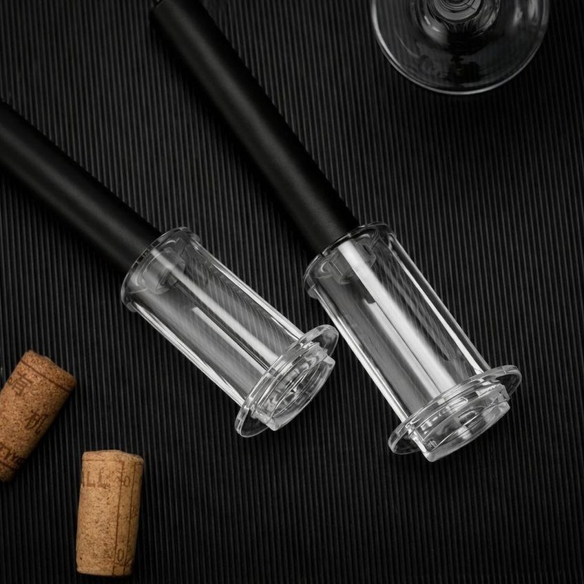Saca Rolhas A Vácuo Manual Para Vinho Abridor De Garrafa Aço Inox Corpo Transparente Bar Restaurante - imagem 3