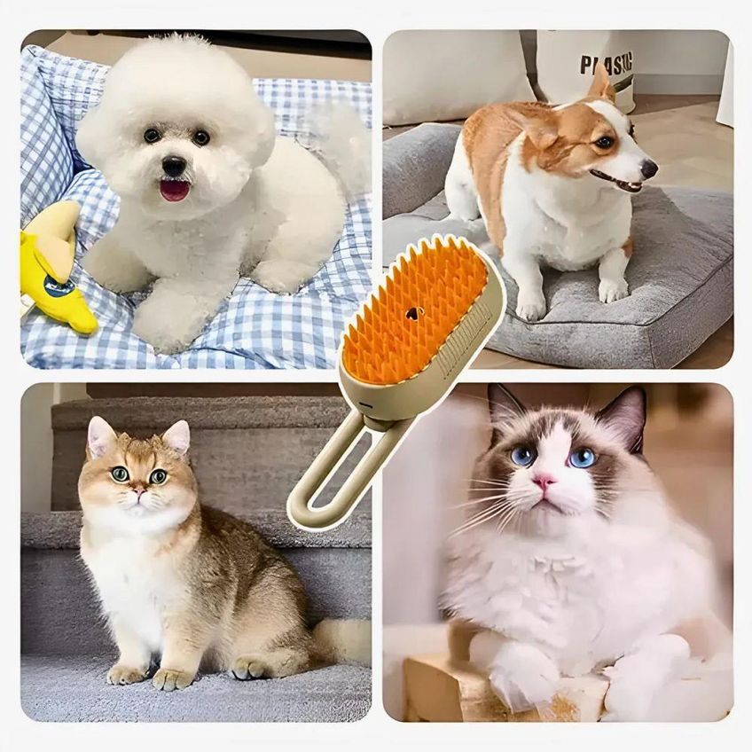 Escova A Vapor Para Pets Utimix 3 Em 1 Cães E Gatos Massageadora Removedor De Pelos Abs - imagem 2