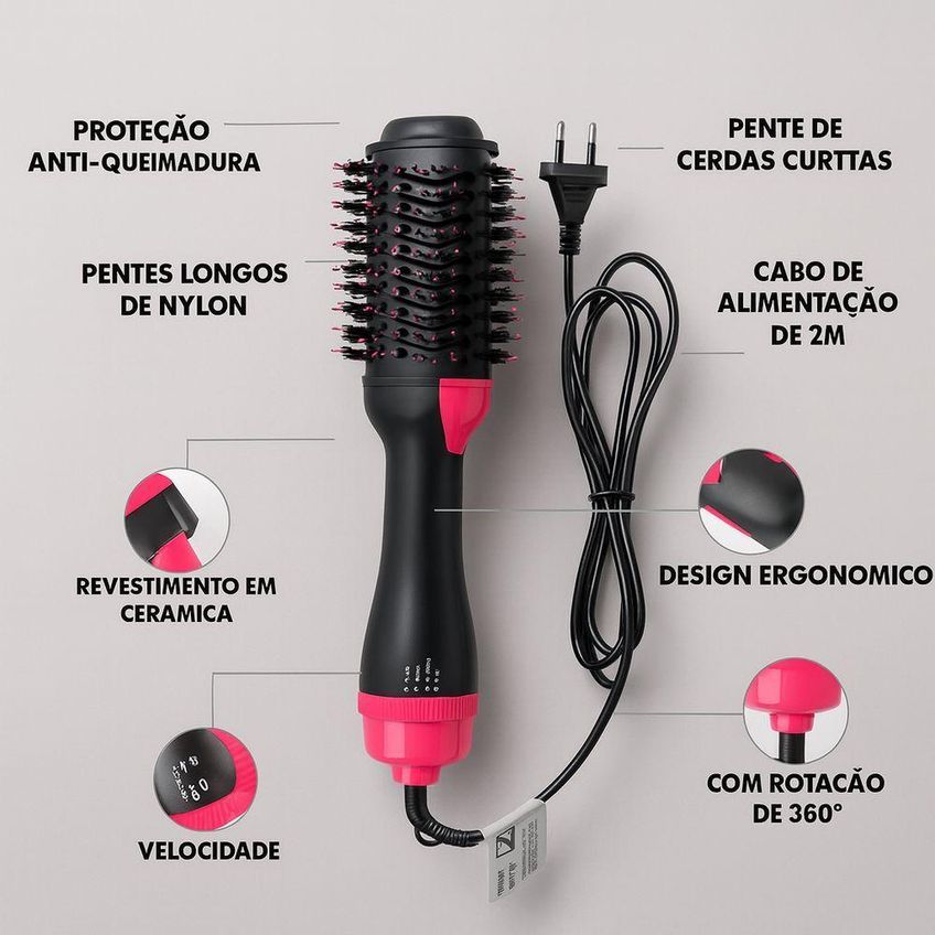 Escova Secadora Alisadora Profissional 3 Em 1 1200w Cerdas Cerâmicas Íons Utimix Bivolt - imagem 3