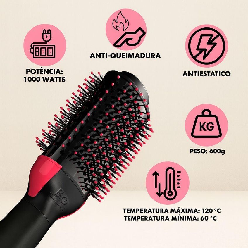 Escova Secadora Alisadora Profissional 3 Em 1 1200w Cerdas Cerâmicas Íons Utimix Bivolt - imagem 4