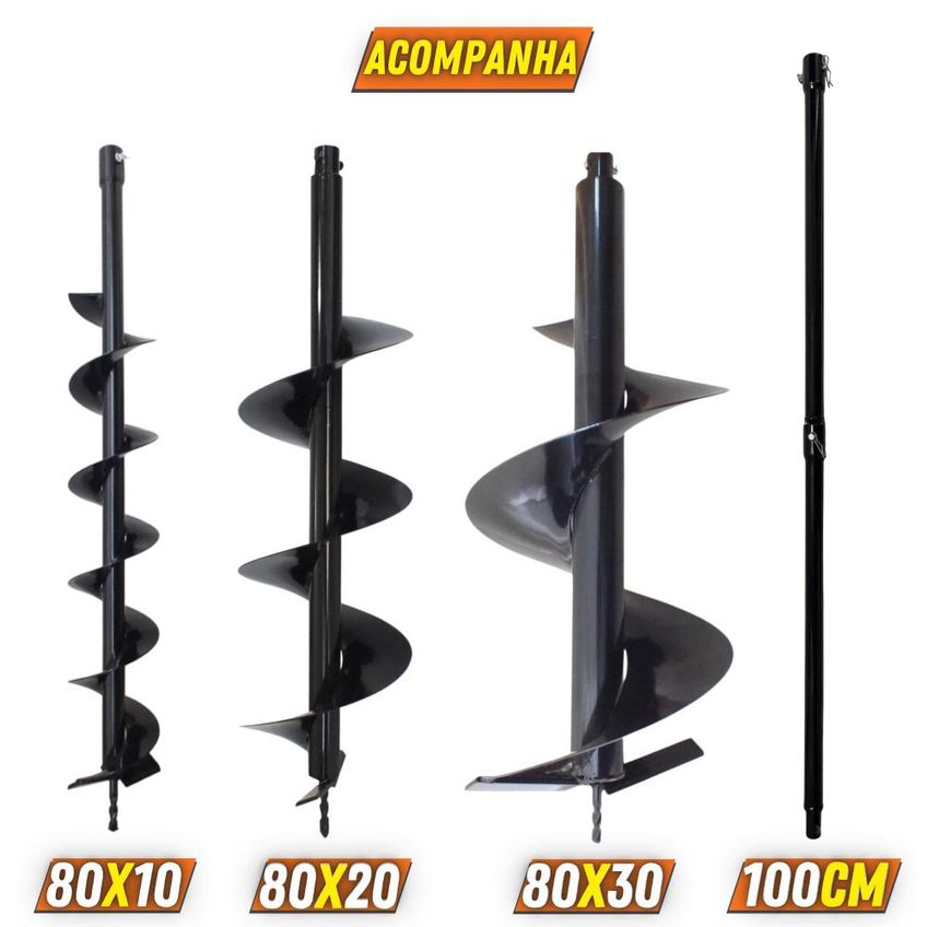 POLACA CAVADEIRA DURATORK DPS623M À GASOLINA 62CC 3HP IGNIÇÃO CDI PARA CONSTRUÇÃO CIVIL COM KIT BROCAS 80X10CM, 80X20CM E 80X30CM + EXTENSÃO 10 - imagem 3