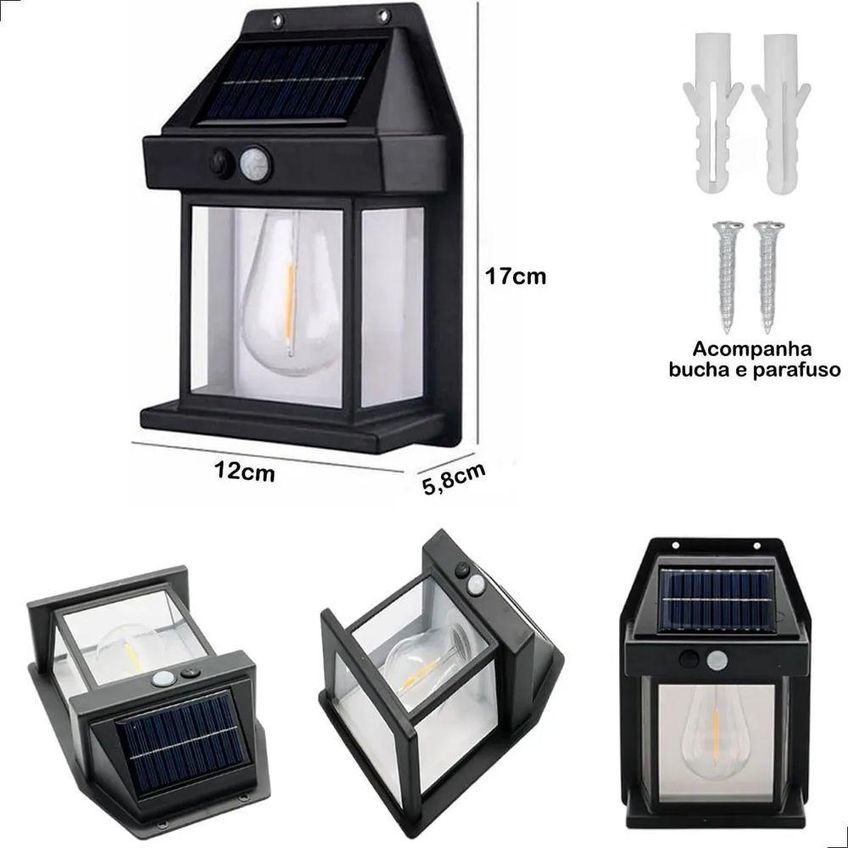 Arandela Solar Com Sensor De Movimento BK-88 LED Vintage Para Área Externa Jardim E Muro Utimix - imagem 3
