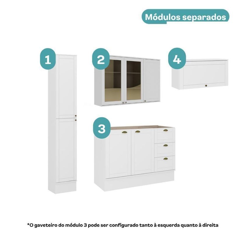 Cozinha Completa Com Balcão Milla Brook 8 Portas 3 Gavetas MDF 240cm Branco - imagem 3
