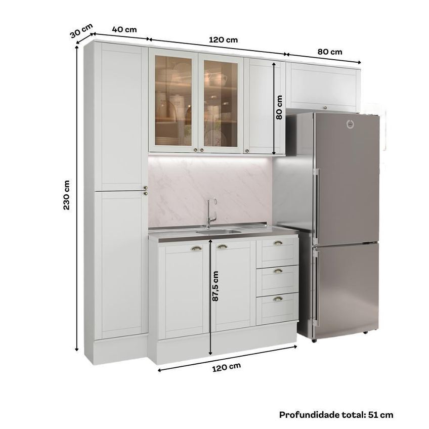 Cozinha Completa Com Balcão Milla Brook 8 Portas 3 Gavetas MDF 240cm Branco - imagem 4