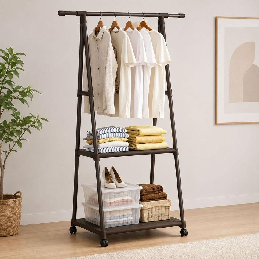 Cabideiro Triangular Com Prateleiras E Rodinhas Organizador Multiuso Para Quarto E Closet Utimix - imagem 2