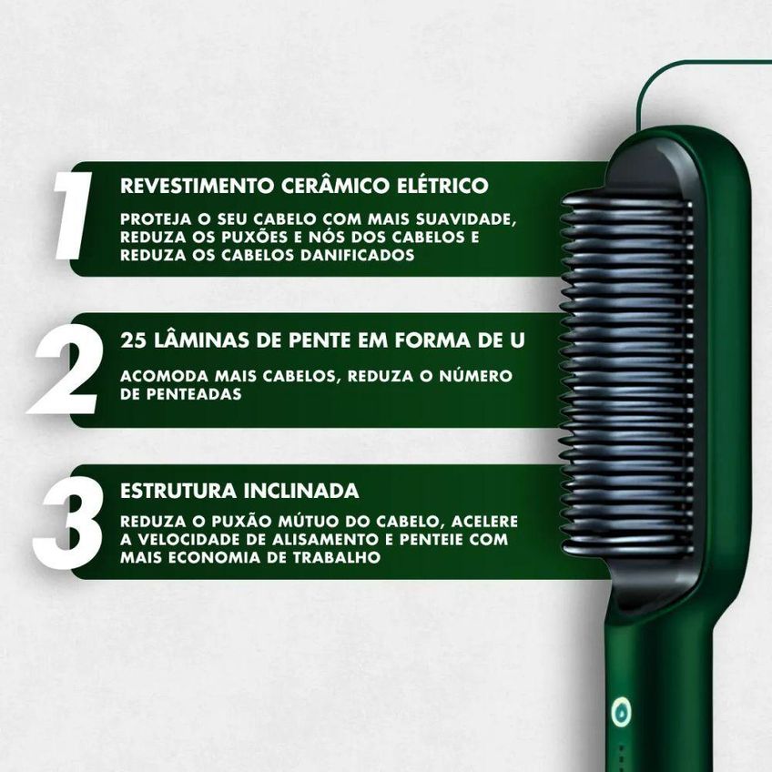 Escova Alisadora De Cabelo 5 Em 1 Profissional Verde Utimix Cerdas Cerâmicas Íons Bivolt - imagem 5