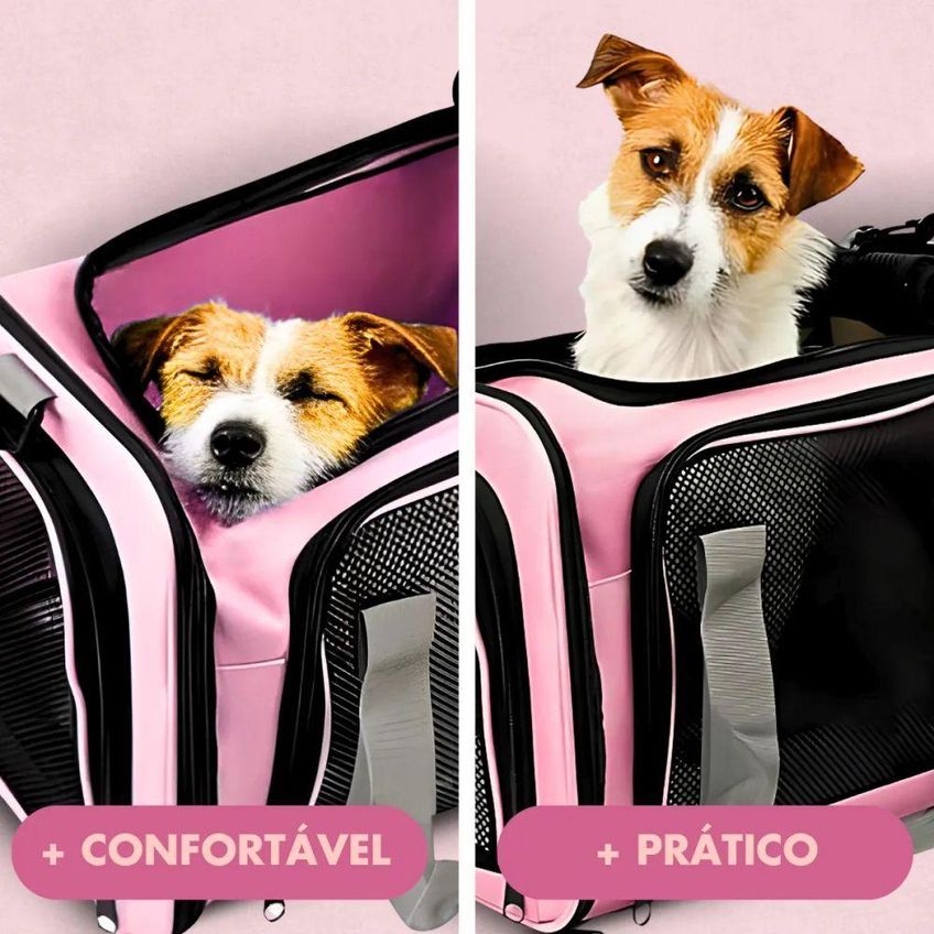 Bolsa De Transporte Para Pet Utimix Cães E Gatos Viagem Respirável Rosa Alça Ajustável Tela - imagem 3