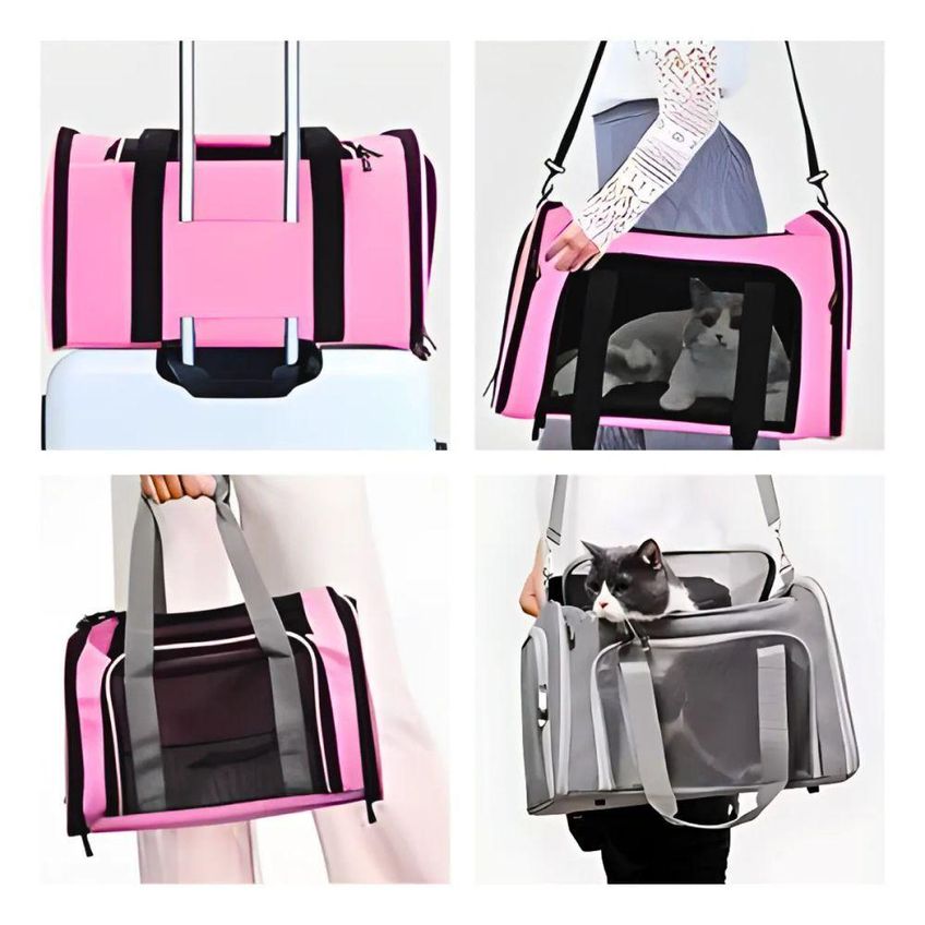 Bolsa De Transporte Para Pet Utimix Cães E Gatos Viagem Respirável Rosa Alça Ajustável Tela - imagem 5