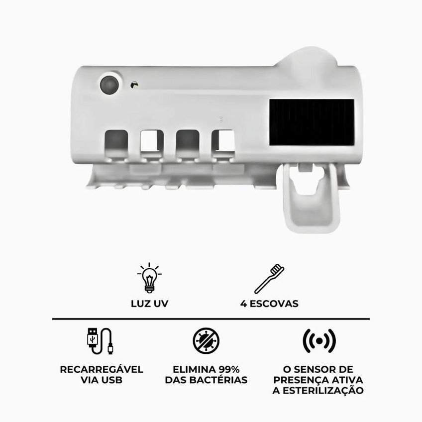 Suporte Porta Escova De Dente Utimix Esterilizador UV Dispenser Automático Creme Dental Parede - imagem 3