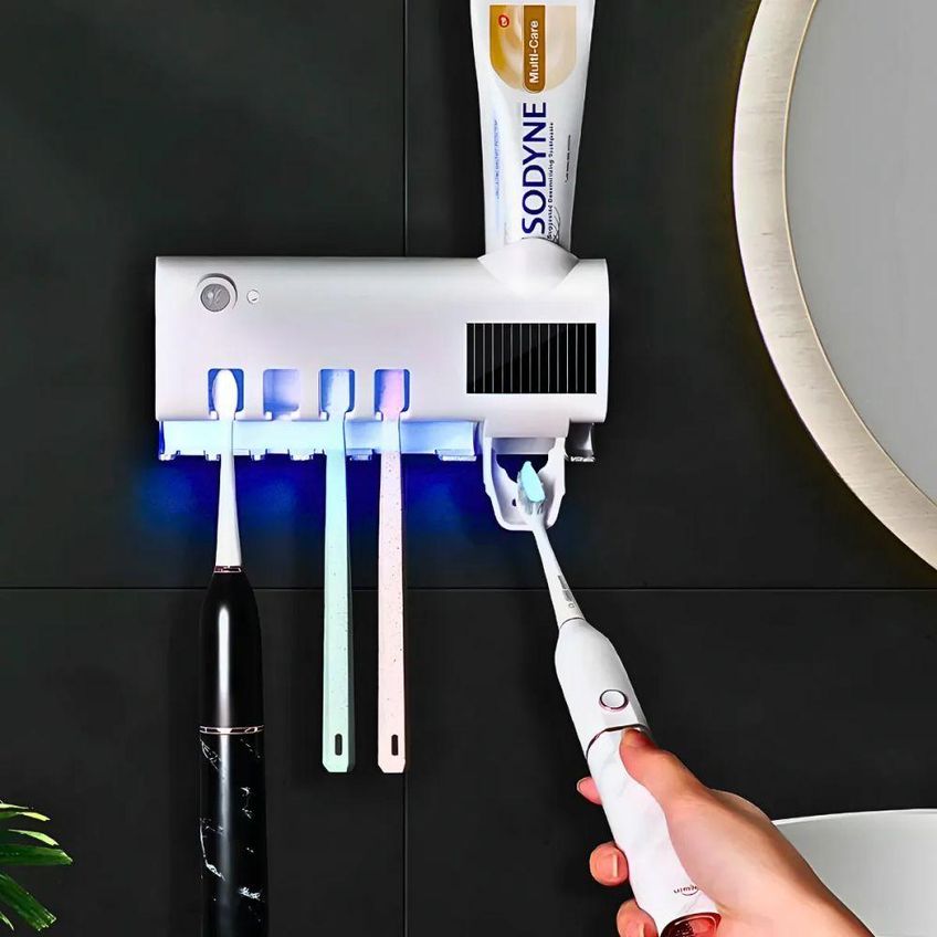 Suporte Porta Escova De Dente Utimix Esterilizador UV Dispenser Automático Creme Dental Parede - imagem 4