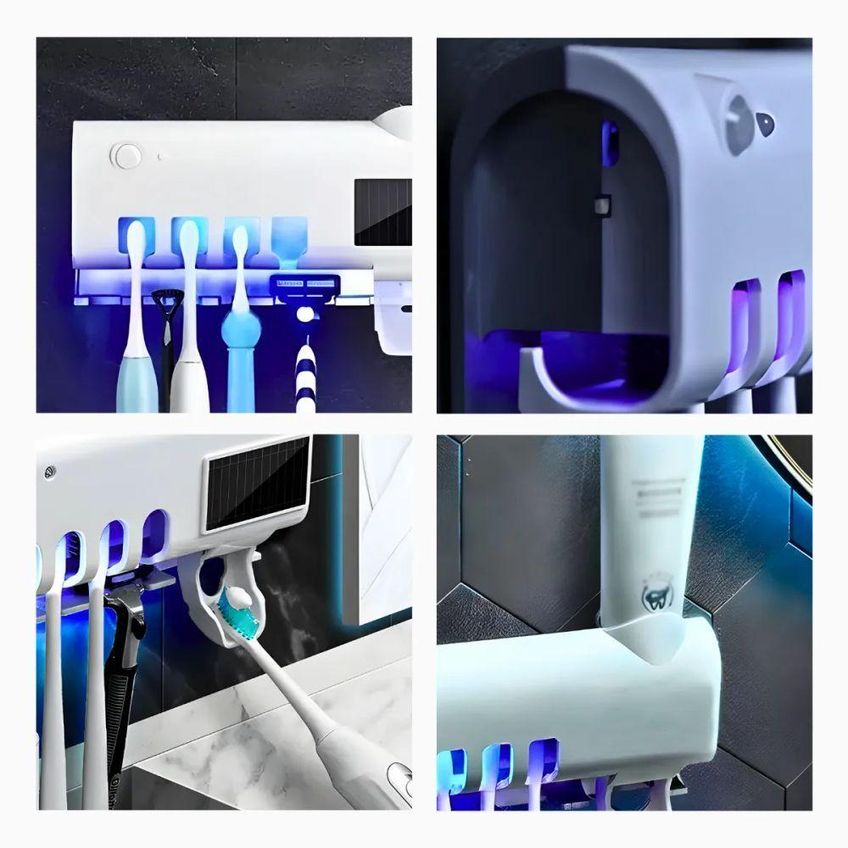 Suporte Porta Escova De Dente Utimix Esterilizador UV Dispenser Automático Creme Dental Parede - imagem 5