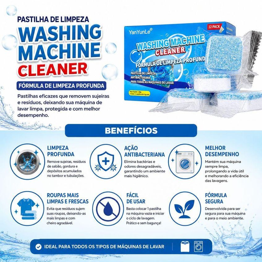 Pastilha De Limpeza Para Máquina De Lavar Roupas E Louças Kit 12 Unidades Utimix - imagem 3