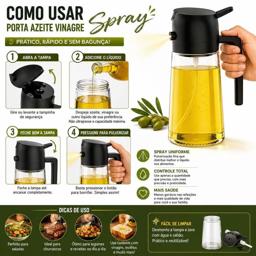 Porta Azeite E Vinagre Spray Em Vidro Branco Com Borrifador Pulverizador Para Cozinha Utimix - imagem 2