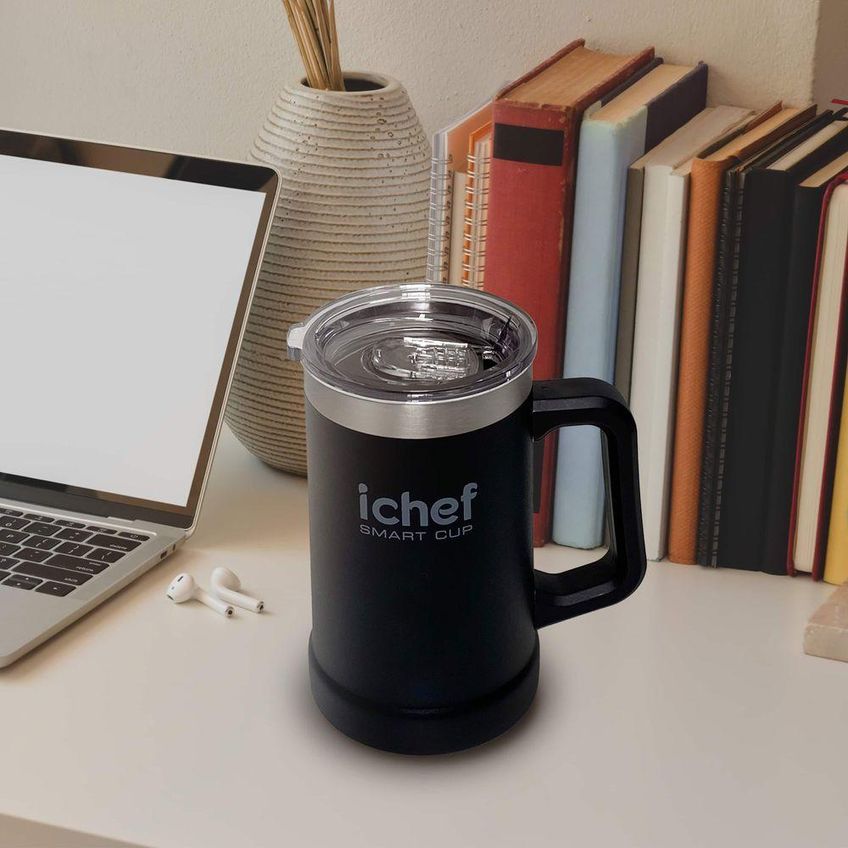 Caneca Térmica Para Chopp Smart Cup Inox Parede Dupla A Vácuo Com Tampa 710ml Preto Ichef - imagem 3
