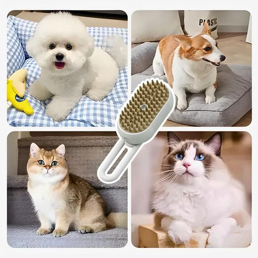 Escova a Vapor para Pets Utimix 3 em 1 Cães e Gatos Removedor de Pelos Massageadora ABS Único - imagem 4