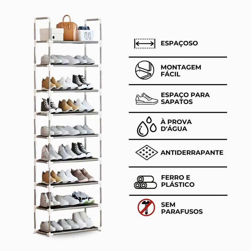 Sapateira Vertical Organizadora Giga 9 Prateleiras Aço Cinza Utimix Até 27 Pares - imagem 4