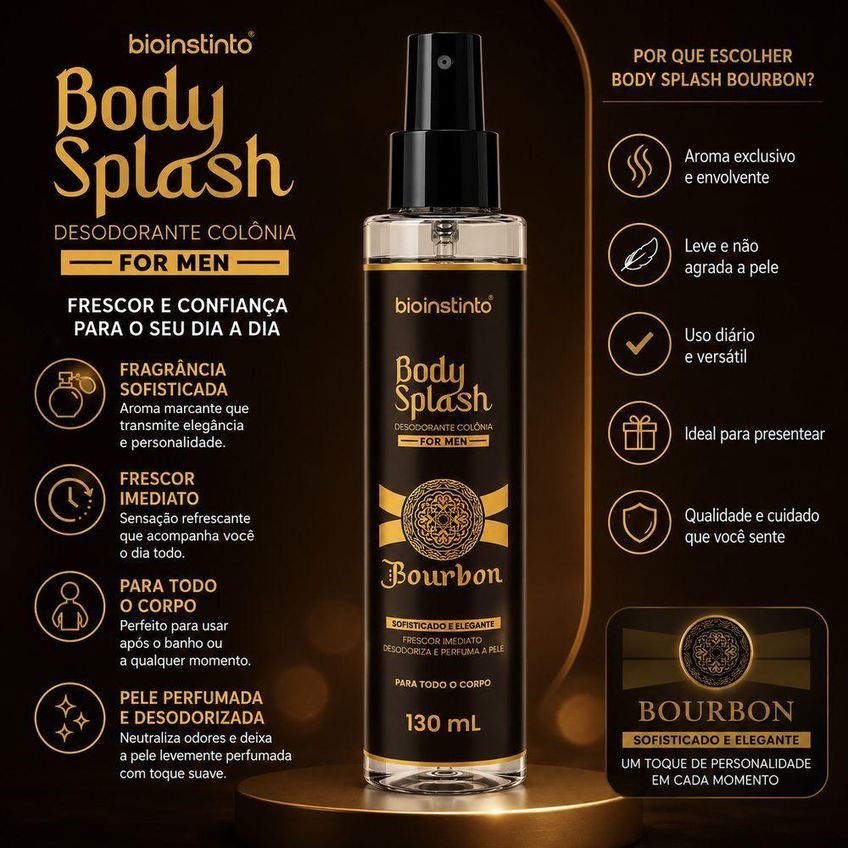Body Splash Bourbon For Men Desodorante Colônia Masculino Fragrância Amadeirada 130ml Utimix - imagem 3