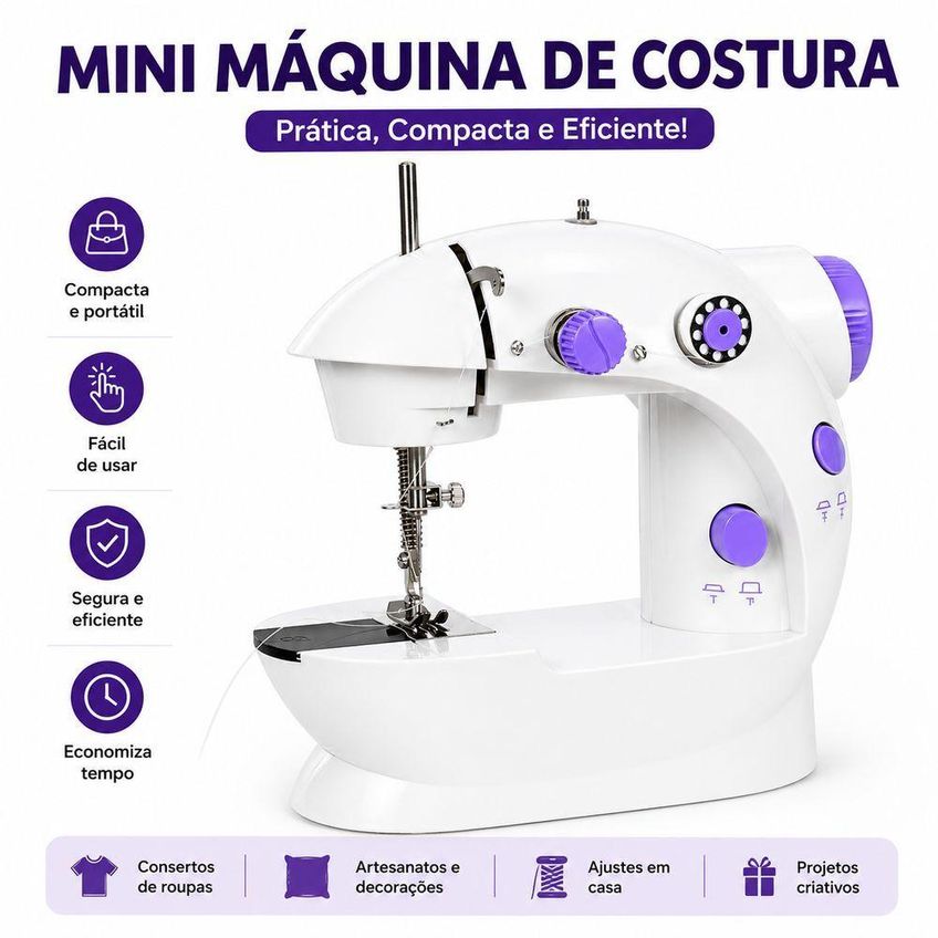 Mini Máquina De Costura Utimix Mini Máquina De Costura Portátil Elétrica Bivolt Com Pedal - imagem 3