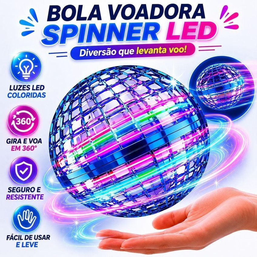 Brinquedo Eletrônico Infantil Bola Voadora Spinner Led Boomerang Giro 360 Recarregável Usb Utimix - imagem 3