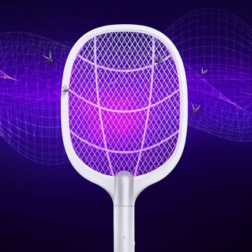 Raquete Elétrica Mata Insetos Recarregável Luz Led Uv Base Apoio Usb Type-c Casa Bivolt Utimix - imagem 3