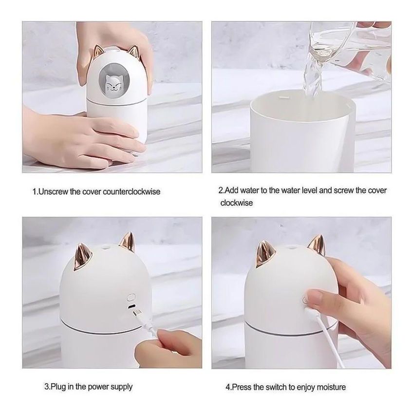 Umidificador Aromatizador Difusor Infantil Utimix 300ml Gatinho Com Luz RGB USB DC5V - imagem 5