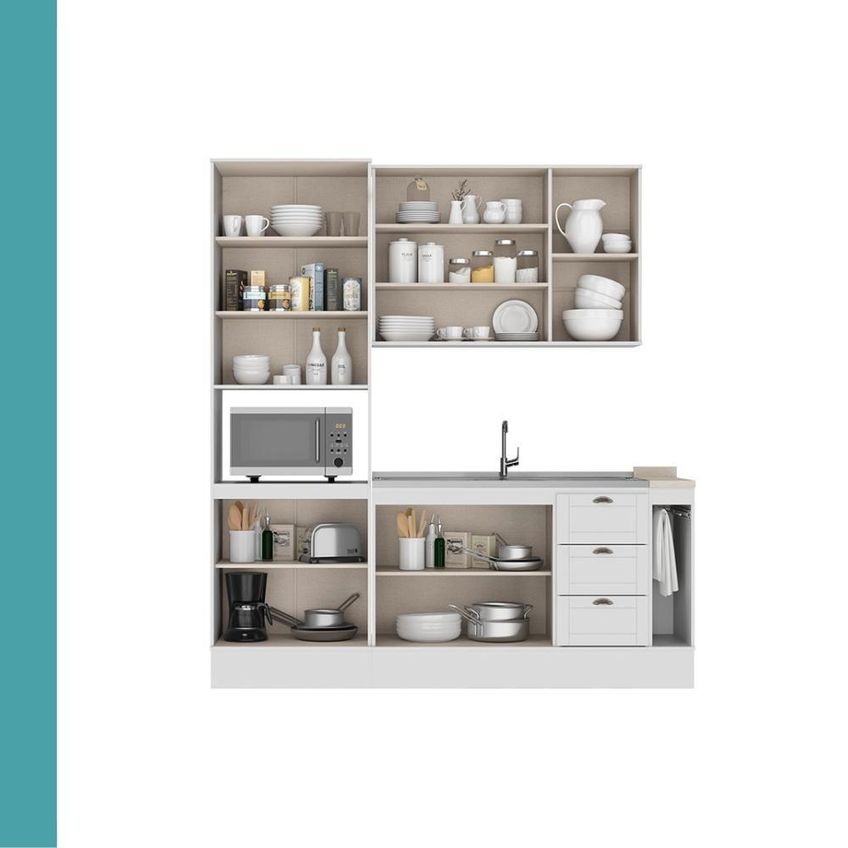 Cozinha Completa Com Balcão Milla Birch 9 Portas 3 Gavetas MDF Branco 210cm Móveis Carraro - imagem 4