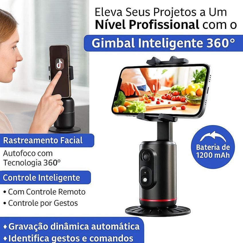 Suporte Gimbal Para Celular Utimix Rastreador Facial 360 Graus Estabilizador Automático Recarregável Live - imagem 4