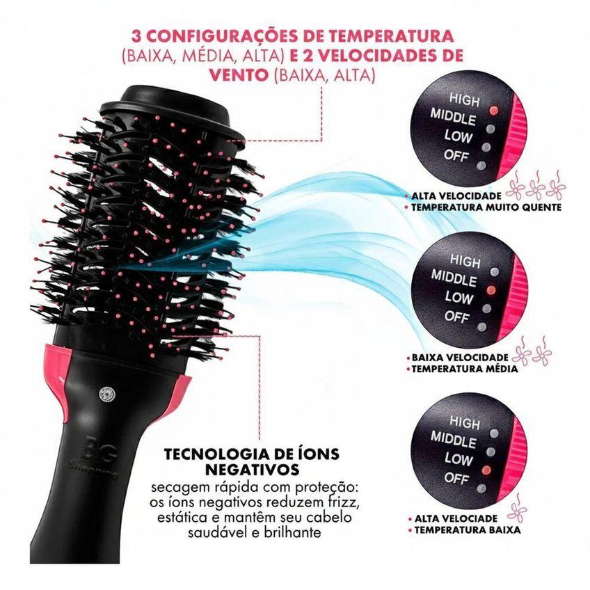 Escova Secadora Alisadora Profissional 3 Em 1 Cerdas Cerâmicas Íons Utimix Bivolt - imagem 5