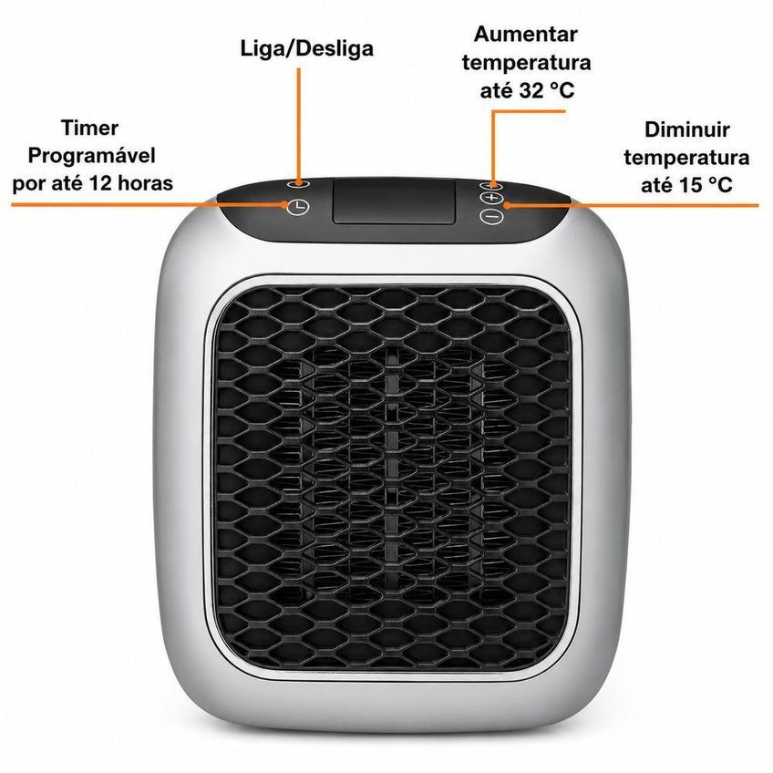 Mini Aquecedor Portátil Elétrico Com Display Digital Timer Termostato Quarto Escritório Utimix 110v - imagem 3