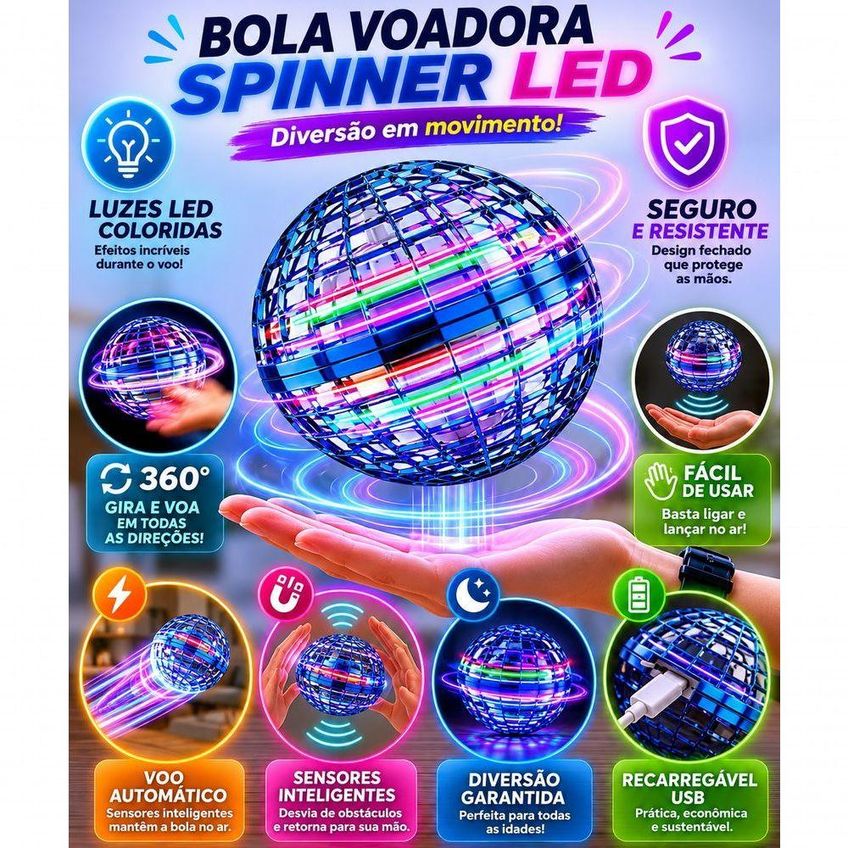 Brinquedo Eletrônico Infantil Bola Voadora Spinner Led Giro 360 Boomerang Recarregável Usb Utimix - imagem 4